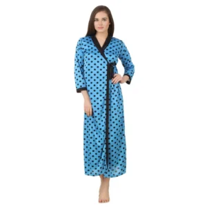 BS Women's Satin Wrap Gown3 and 4 Sleeve(Color: Turquoise and Black, Neck Type: V Neck)