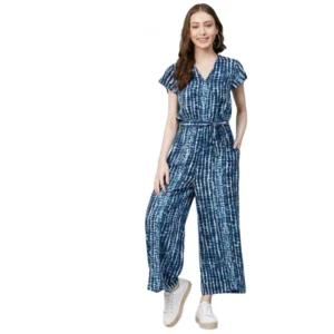 BS Women's Rayon Tie & Dye Short Sleeve Jumpsuit (Blue)