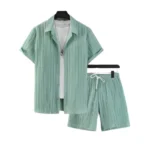 BS Men's Popcon Striped Half Sleeve Shirt and Shorts Set (Green)