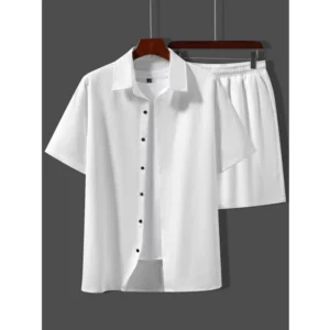 BS Men's Popcon Solid Half Sleeve Shirt and Shorts Set (White)