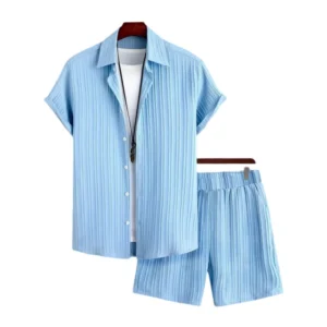 BS Men's Popcon Striped Half Sleeve Shirt and Shorts Set (Blue)