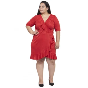 BS Women's Hojri Solid Knee Length Fit and Flare Dress (Red)