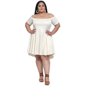 BS Women's Hojri Solid Knee Length Fit and Flare Dress (Off White)