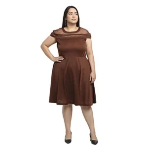 BS Women's Hojri Solid Knee Length Fit and Flare Dress (Brown)
