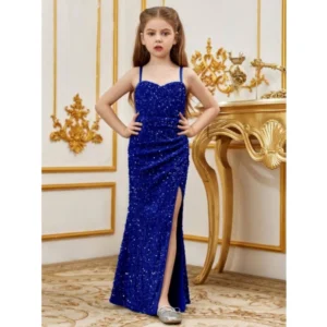 BS Girl's Rayon Solid Off Sholder Western Dress (Blue)