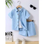 BS Kid's Lycra Printed Casual wear Shirt And Shorts Set (SkyBlue)