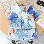 BS Kid's Lycra Printed Casual wear Shirt And Shorts Set (White)