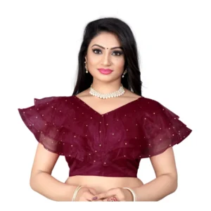 BS Women's Nylon Diamond Work Readymade Blouse (Purple, Size: Free Size)