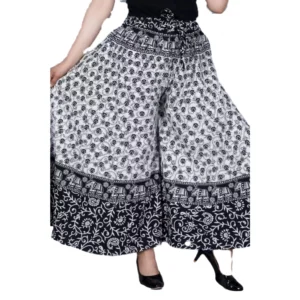 BS Women's Cotton Jaipur Printed Elastic Palazzo Pant (Black, Free Size)